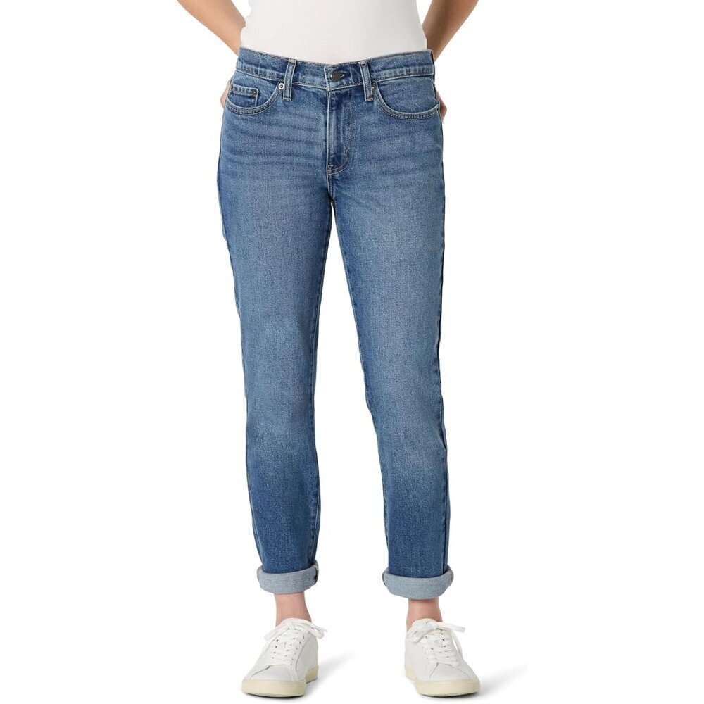 Womens Mid-Rise Boyfriend Crop Jeans Ash Blue Recycled Cotton